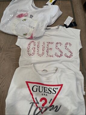 BUNDLE-3 tops Guess White Tee with Pink Embellished Logo
